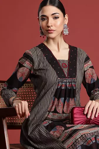 Multicolor printed pure cotton kurta trouser set