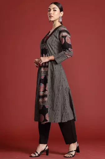 Multicolor printed pure cotton kurta trouser set