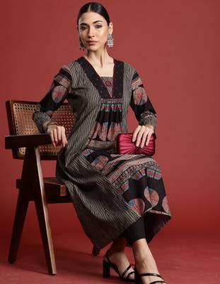 Multicolor printed pure cotton kurta trouser set 4