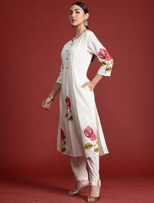 Off white printed pure cotton kurta trouser set 2