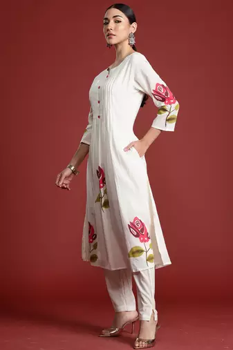 Off white printed pure cotton kurta trouser set