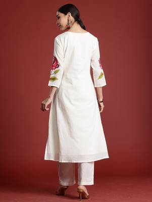 Off white printed pure cotton kurta trouser set 3