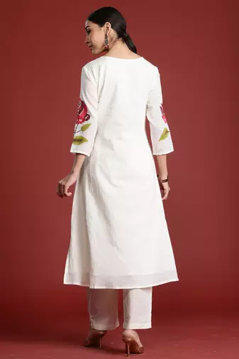 Off white printed pure cotton kurta trouser set
