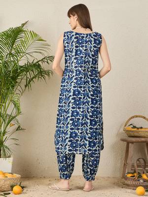 Blue printed pure cotton kurta trouser set 2