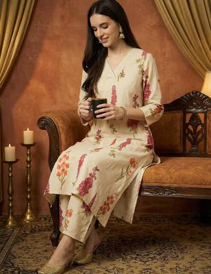 White printed pure cotton kurta trouser set 1
