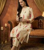 White printed pure cotton kurta trouser set