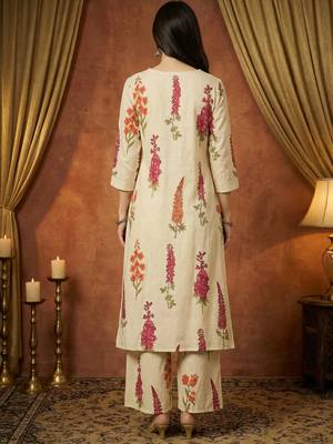 White printed pure cotton kurta trouser set 2
