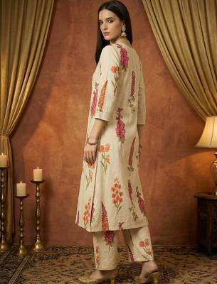 White printed pure cotton kurta trouser set 3