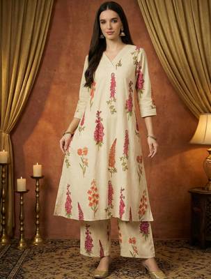 White printed pure cotton kurta trouser set 4