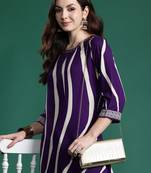 Purple printed viscose rayon kurta trouser set