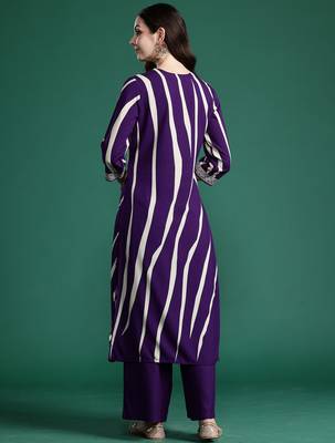 Purple printed viscose rayon kurta trouser set 2
