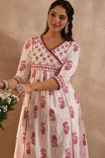 White printed pure cotton kurta trouser set