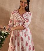 White printed pure cotton kurta trouser set