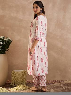 White printed pure cotton kurta trouser set 2
