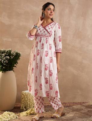 White printed pure cotton kurta trouser set 3