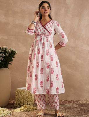 White printed pure cotton kurta trouser set 4