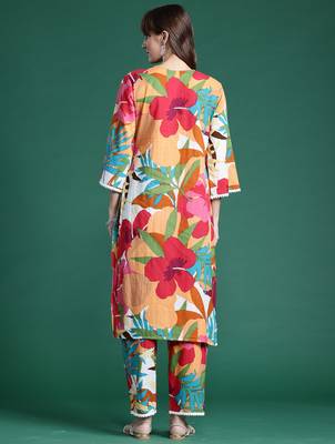 Multicolor printed pure cotton kurta trouser set 2