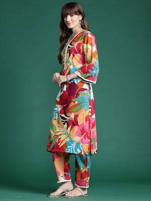 Multicolor printed pure cotton kurta trouser set 3