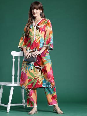 Multicolor printed pure cotton kurta trouser set 4