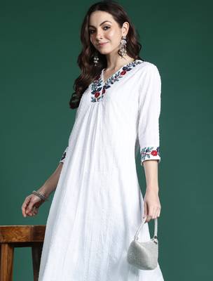 White embroidered pure cotton kurta trouser set 1