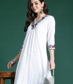 White embroidered pure cotton kurta trouser set