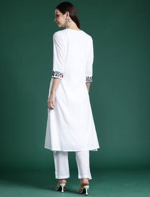 White embroidered pure cotton kurta trouser set 2