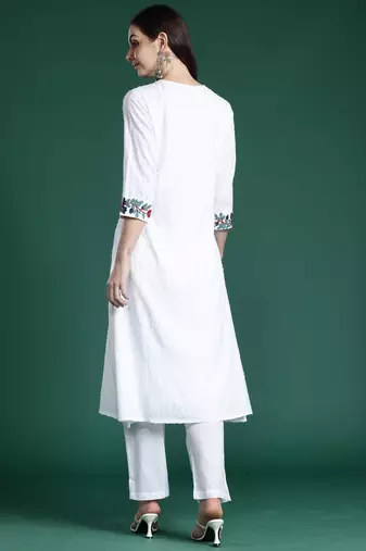 White embroidered pure cotton kurta trouser set