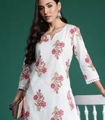 White printed pure cotton kurta trouser set