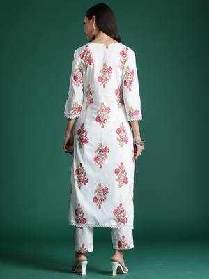 White printed pure cotton kurta trouser set 3
