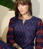 Blue printed pure cotton kurta trouser set