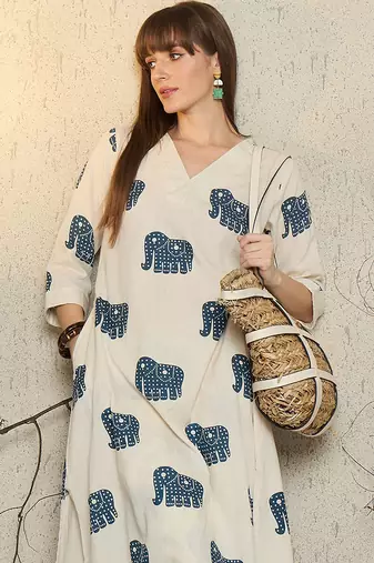 White printed pure cotton kurta trouser set