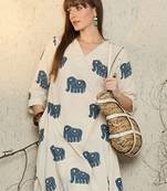 White printed pure cotton kurta trouser set