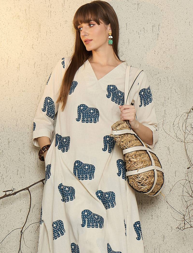White printed pure cotton kurta trouser set