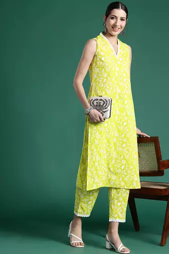 Green printed pure cotton kurta trouser set