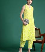 Green printed pure cotton kurta trouser set