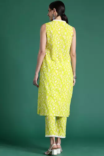 Green printed pure cotton kurta trouser set