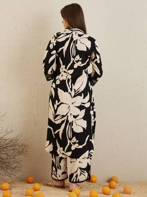 Black embroidered viscose rayon kurta trouser set 2