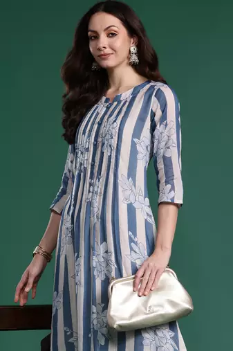 Blue printed pure cotton kurta trouser set