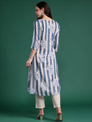 Blue printed pure cotton kurta trouser set 2