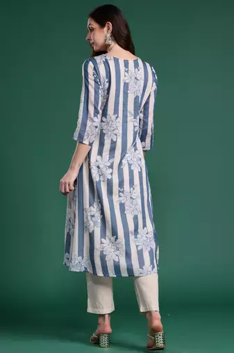 Blue printed pure cotton kurta trouser set