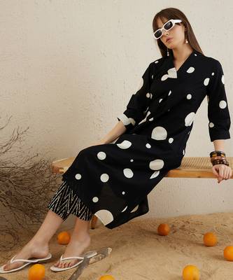 Black printed pure cotton kurta trouser set 1