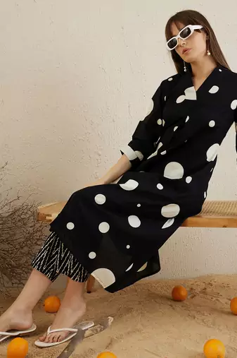 Black printed pure cotton kurta trouser set