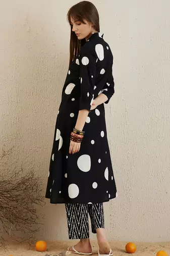 Black printed pure cotton kurta trouser set