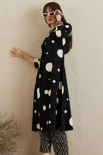 Black printed pure cotton kurta trouser set