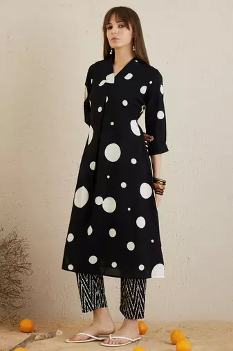 Black printed pure cotton kurta trouser set