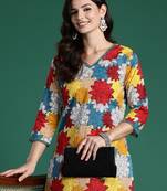 Multicolor printed pure cotton kurta trouser set