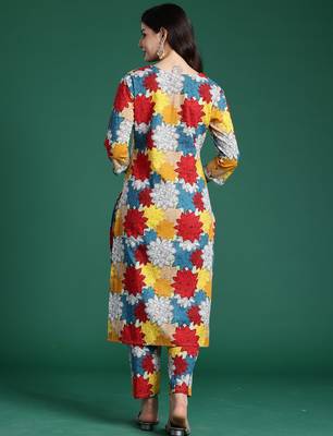 Multicolor printed pure cotton kurta trouser set 2