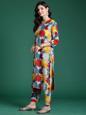 Multicolor printed pure cotton kurta trouser set 3