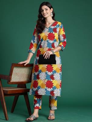 Multicolor printed pure cotton kurta trouser set 4
