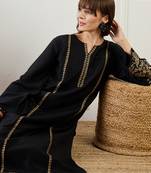 Black embroidered silk kurta trouser set
